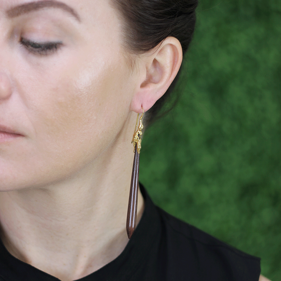 LUCIFER VIR HONESTUS-Amaranth Wood Drop Earrings-ROSE GOLD