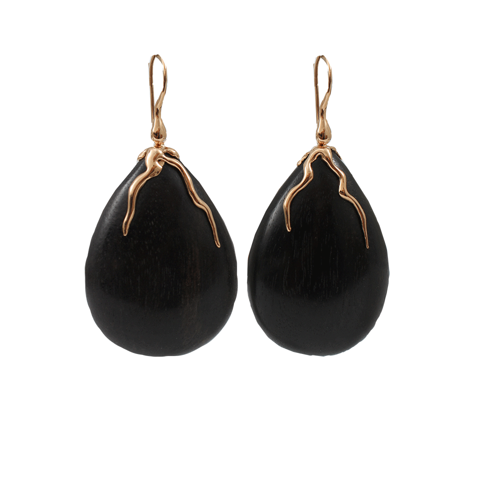 LUCIFER VIR HONESTUS-Dark Amaranth Wood Drop Earrings-ROSE GOLD