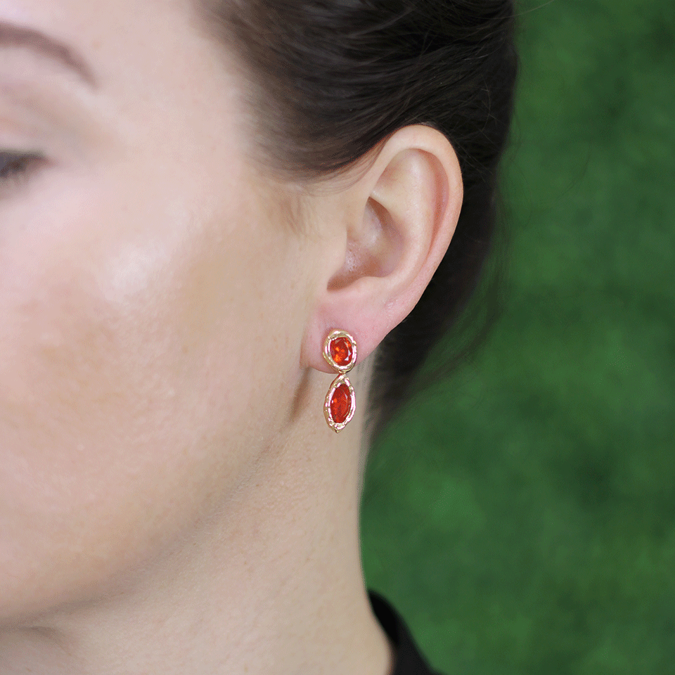 LUCIFER VIR HONESTUS-Fire Opal Drop Earrings-ROSE GOLD