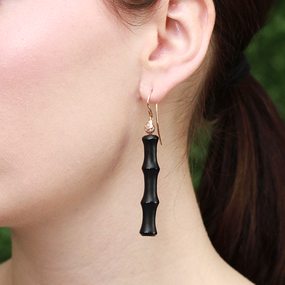 LUCIFER VIR HONESTUS-Onyx Earrings With Diamonds-ROSE GOLD
