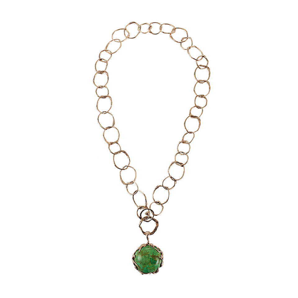 LUCIFER VIR HONESTUS-Green Turquoise Pendant With Diamonds-R GOLD