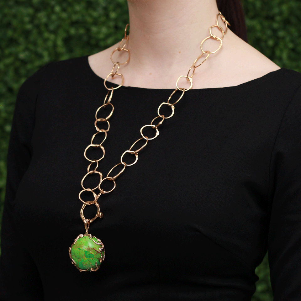 LUCIFER VIR HONESTUS-Green Turquoise Pendant With Diamonds-R GOLD