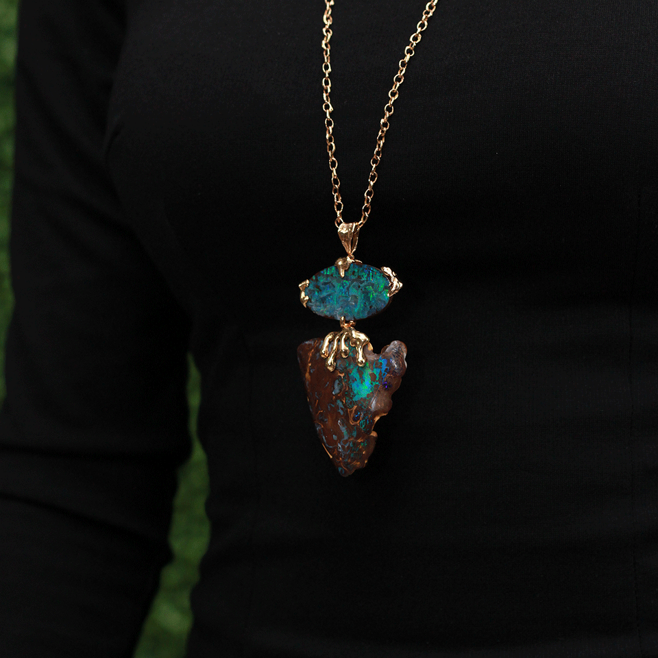 LUCIFER VIR HONESTUS-Boulder Opal Pendant-ROSE GOLD
