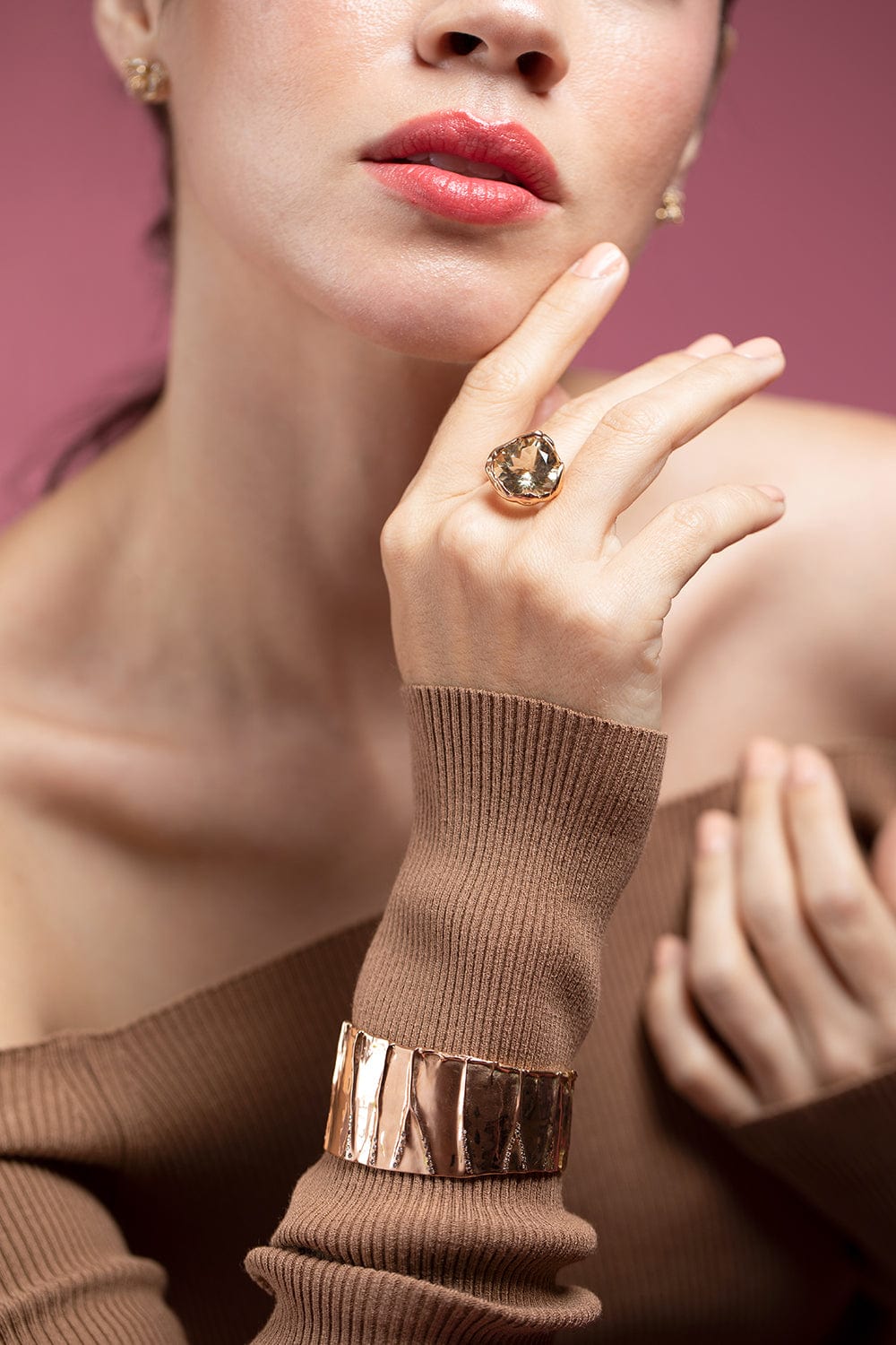LUCIFER VIR HONESTUS-Microbo Citrine Ring-ROSE GOLD
