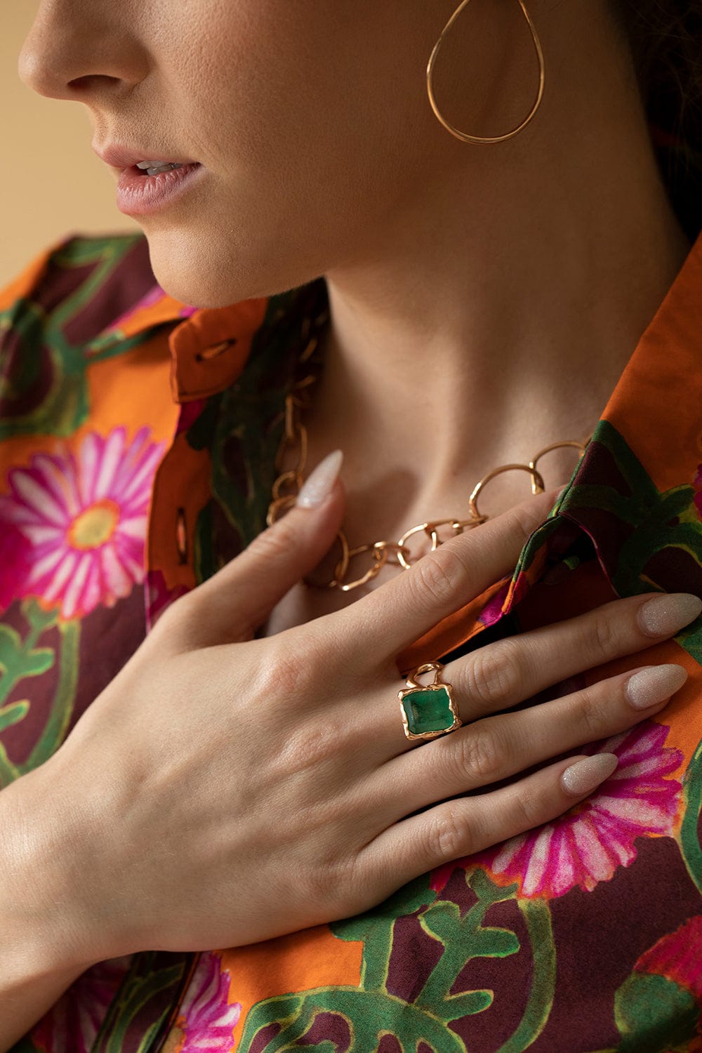 LUCIFER VIR HONESTUS-Emerald Reticolo Ring-ROSE GOLD