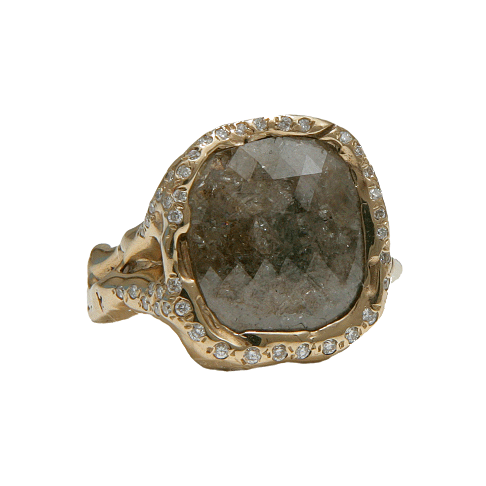 LUCIFER VIR HONESTUS-Black Diamond Ring with Pave Detail-WHITE GOLD
