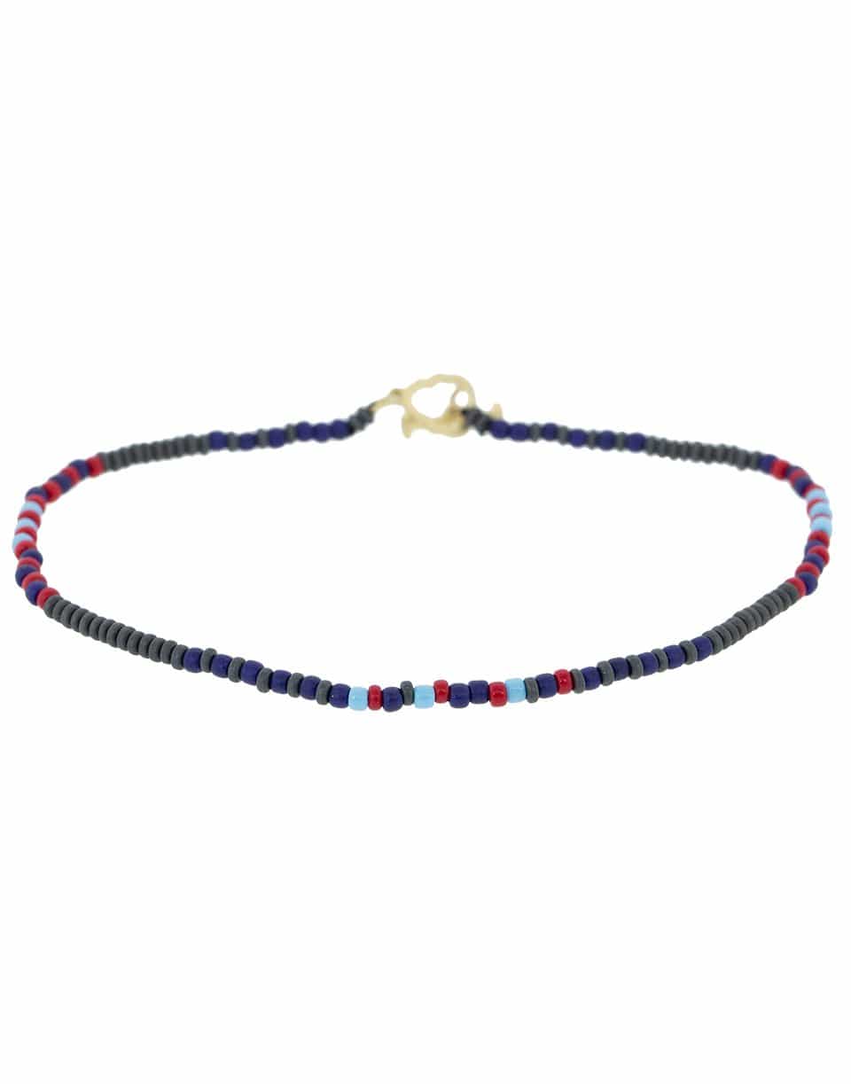 LUIS MORAIS-Blue Red Mix Bead Bracelet-YELLOW GOLD