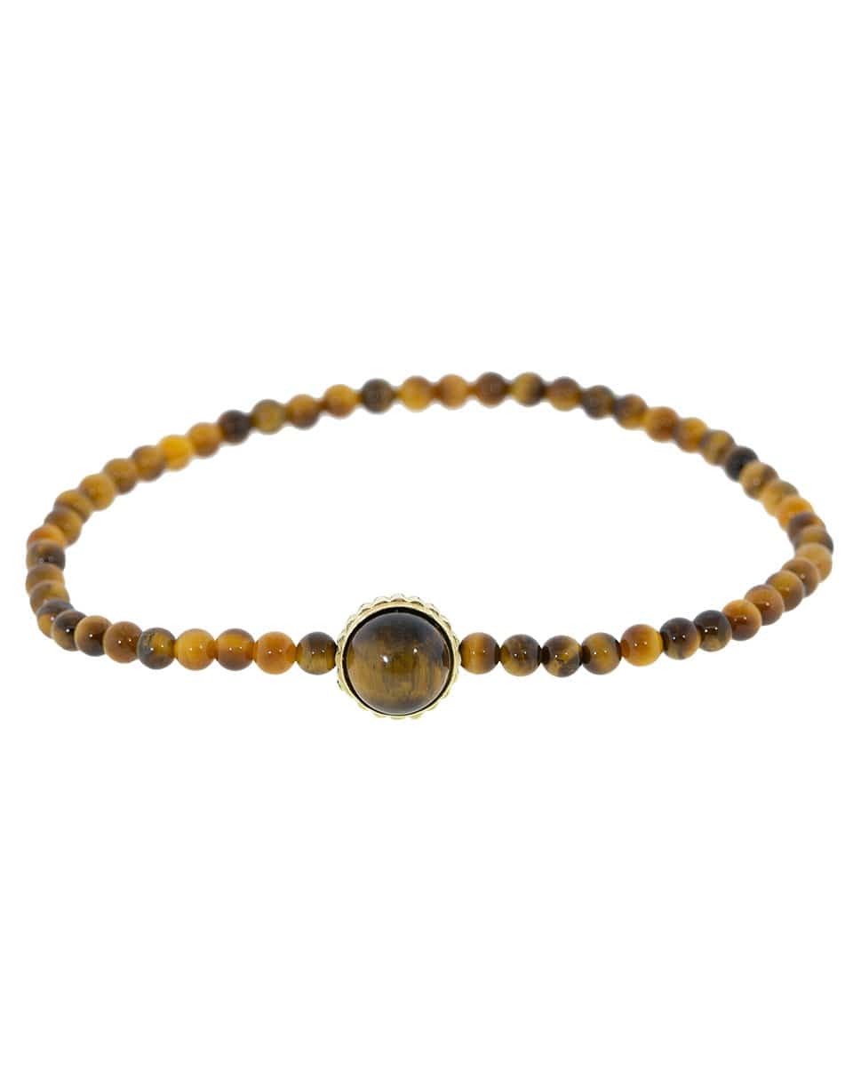 LUIS MORAIS-Cabochon Tiger Eye Beaded Bracelet-YELLOW GOLD