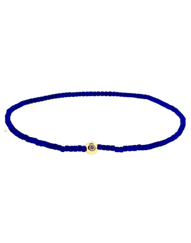 LUIS MORAIS-Diamond On Navy Glass Bead Bracelet-YELLOW GOLD