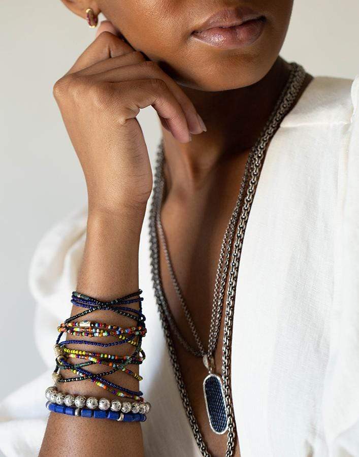 LUIS MORAIS-Rainbow Sapphire Wrap Bead Necklace-YELLOW GOLD