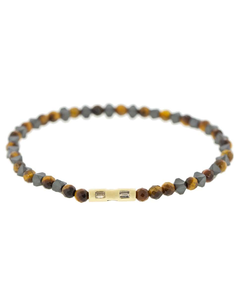 LUIS MORAIS-Tigers Eye and Diamond Baguette Bracelet-YELLOW GOLD
