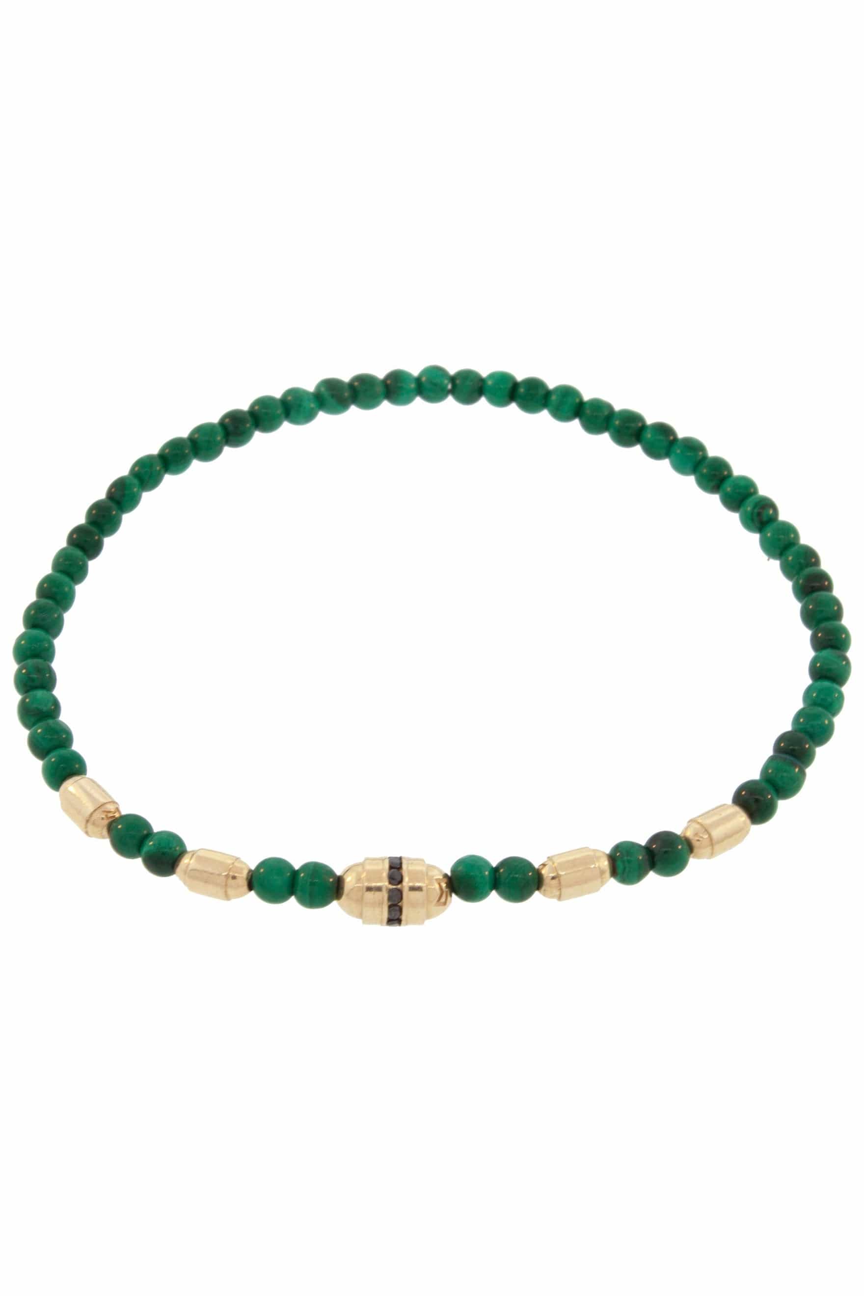 LUIS MORAIS-Black Diamond Malachite Bead Bracelet-YELLOW GOLD