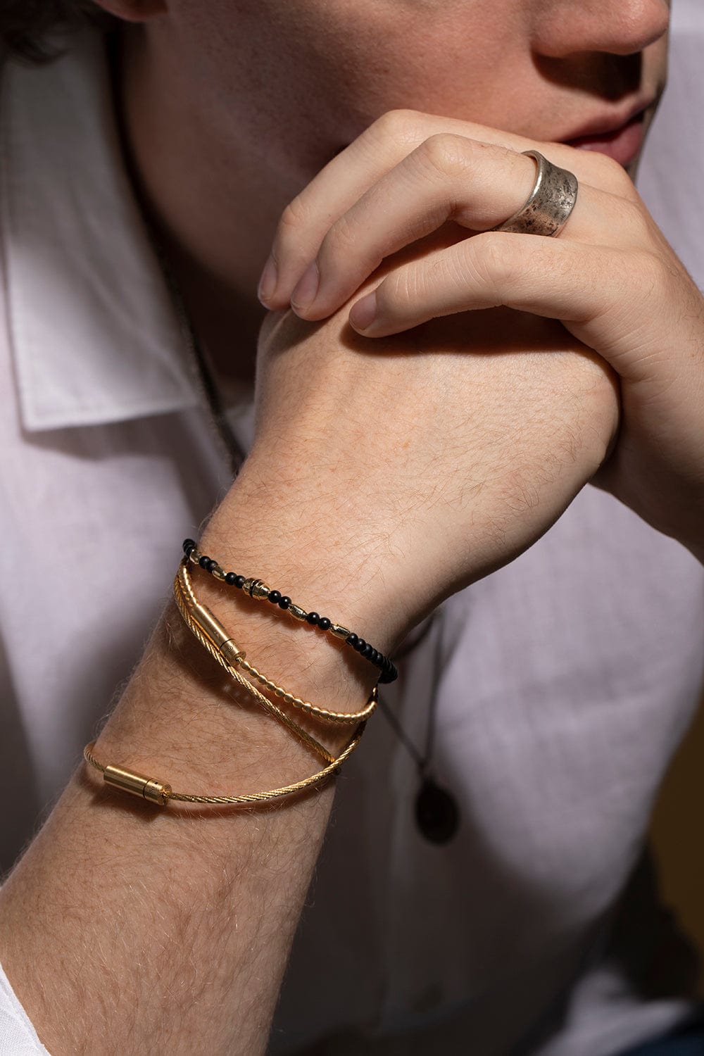 LUIS MORAIS-Black Onyx Bead Bracelet-YELLOW GOLD