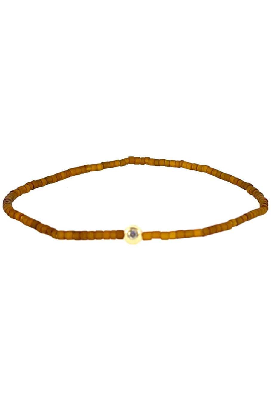LUIS MORAIS-Diamond On Brown Glass Bead Bracelet-YELLOW GOLD