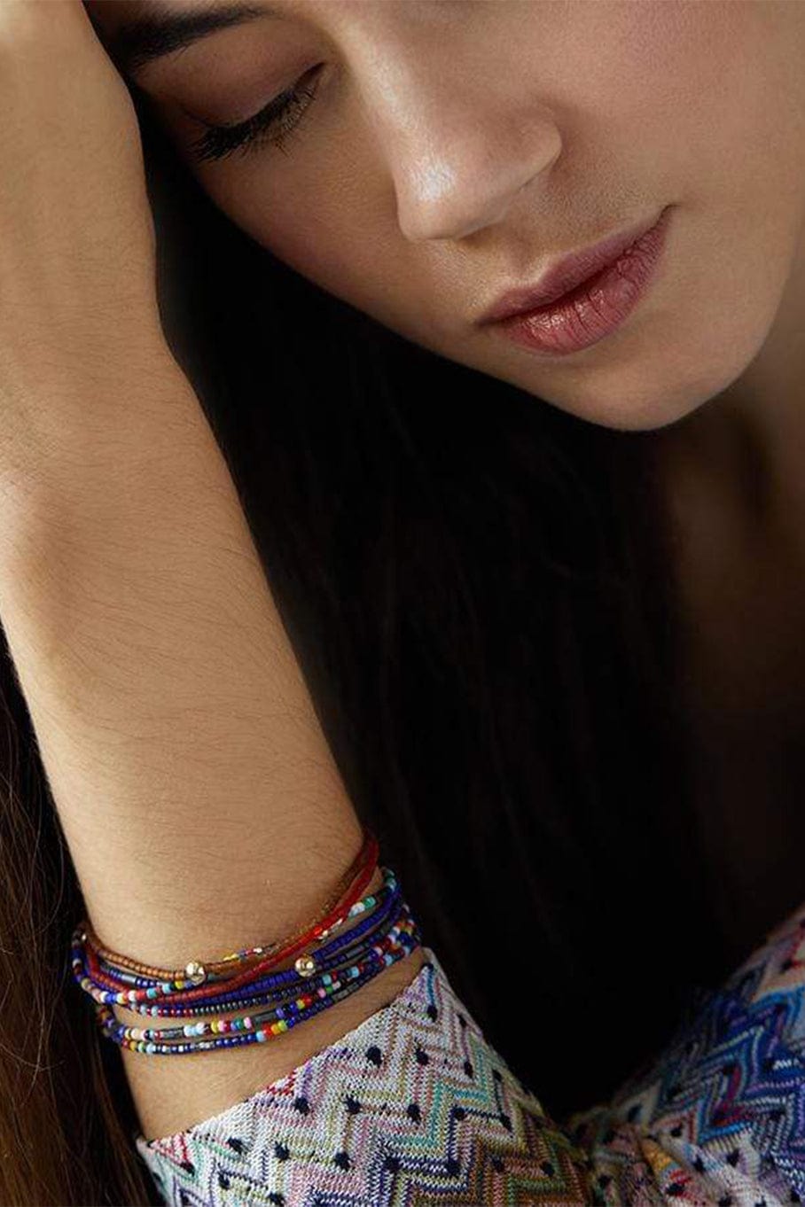 LUIS MORAIS-Diamond On Multi Color Bead Bracelet-YELLOW GOLD