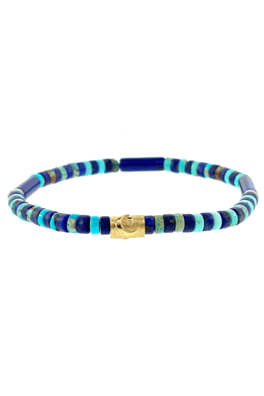 LUIS MORAIS-Lapis and Turquoise Mix Bead Bracelet-YELLOW GOLD