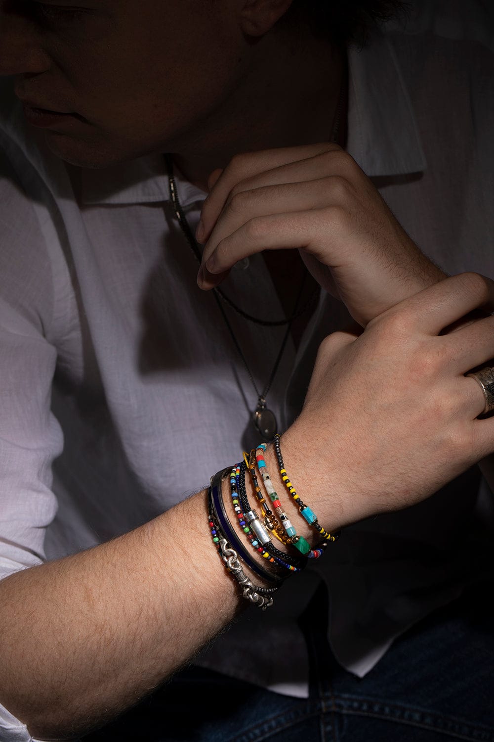 LUIS MORAIS-Turquoise Bolt Yellow and Grey Bead Bracelet-YELLOW GOLD