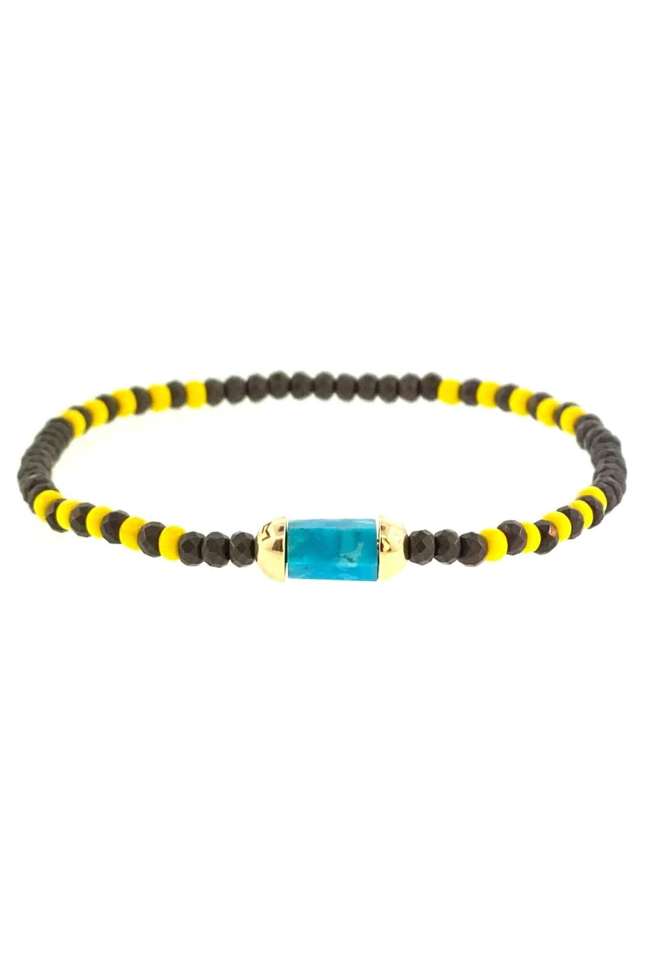 LUIS MORAIS-Turquoise Bolt Yellow and Grey Bead Bracelet-YELLOW GOLD