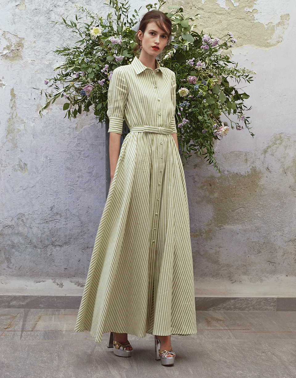 LUISA BECCARIA-Stripe Maxi Shirt Dress-