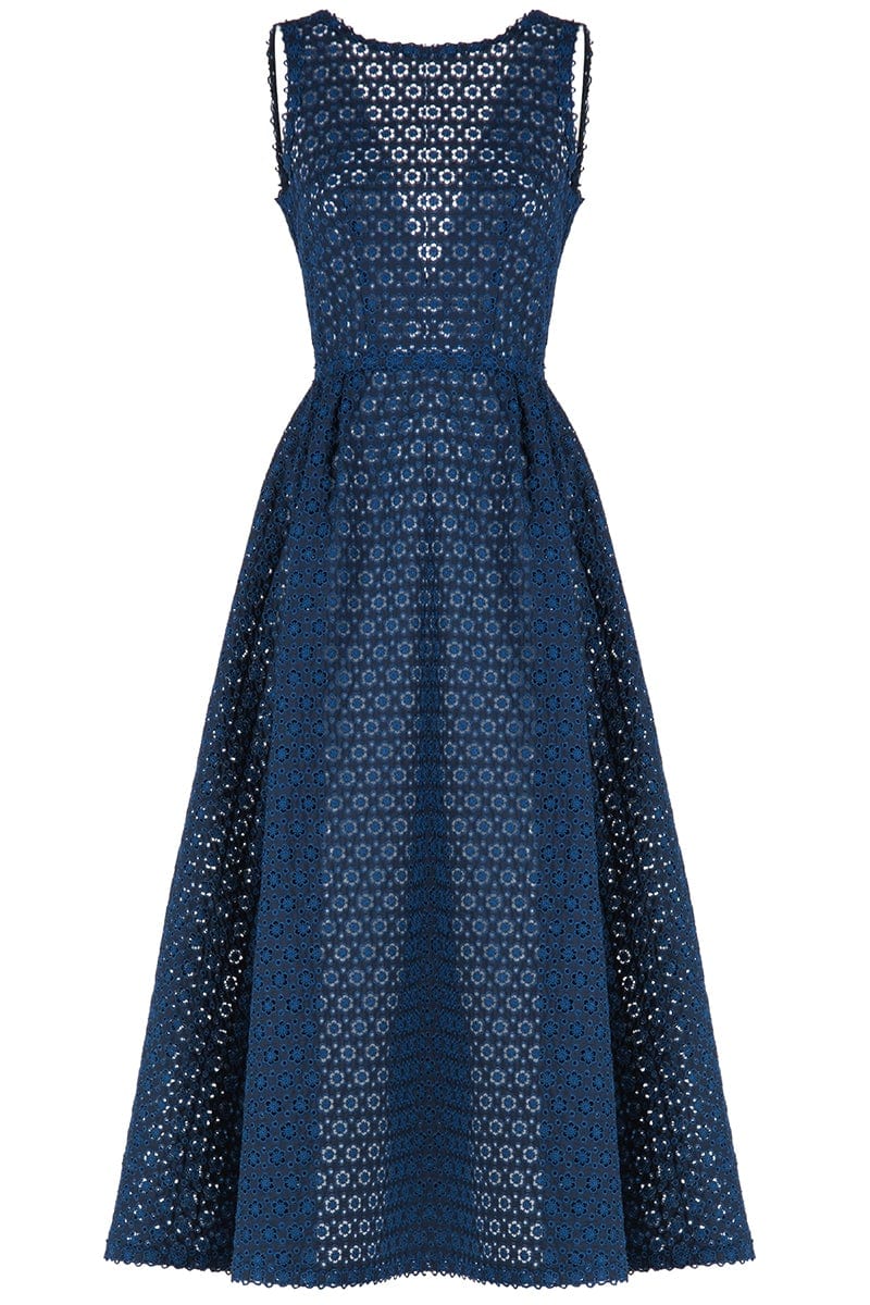 LUISA BECCARIA-Sleeveless Eyelet Midi Dress-