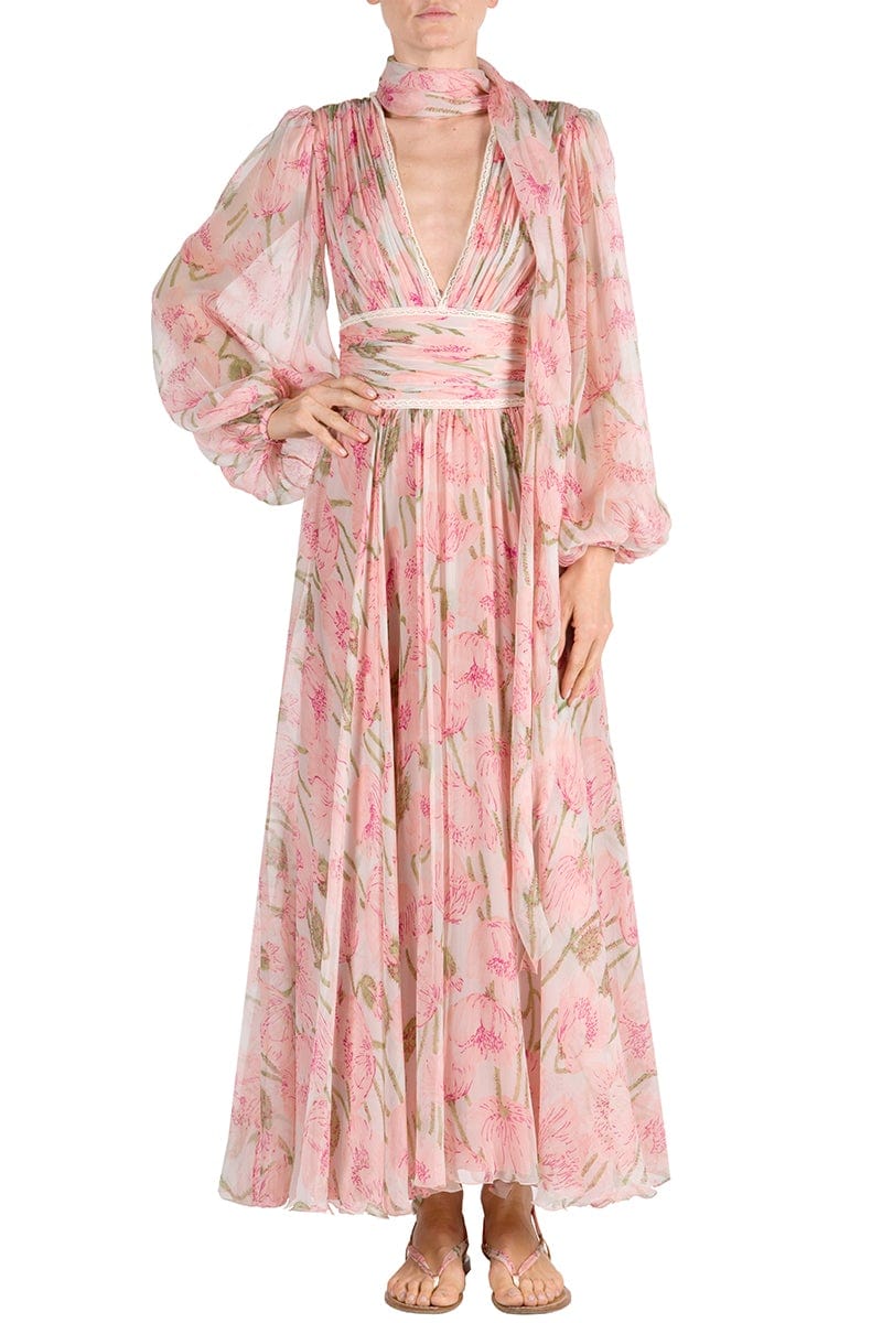LUISA BECCARIA-Big Poppies Chiffon Dress-