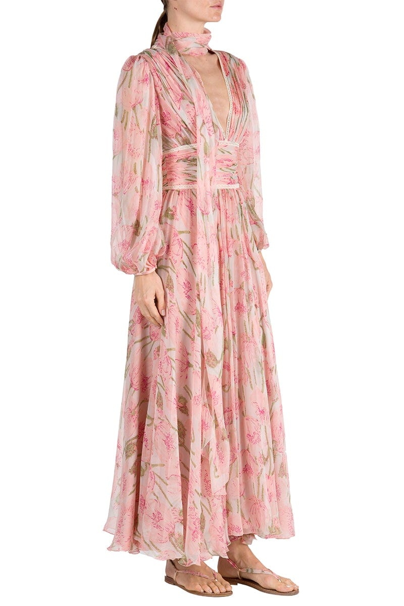 LUISA BECCARIA-Big Poppies Chiffon Dress-
