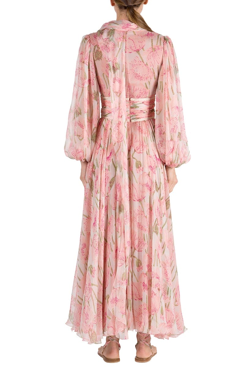 LUISA BECCARIA-Big Poppies Chiffon Dress-