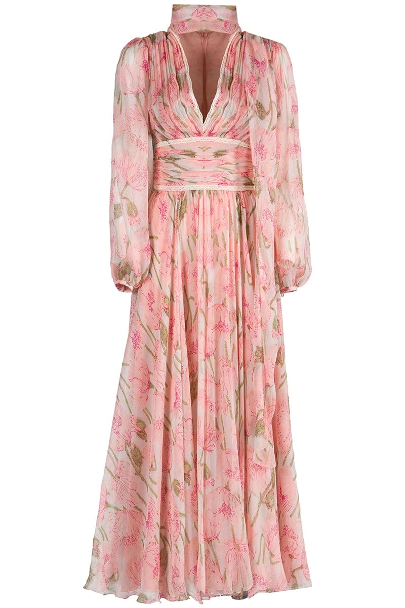 LUISA BECCARIA-Big Poppies Chiffon Dress-