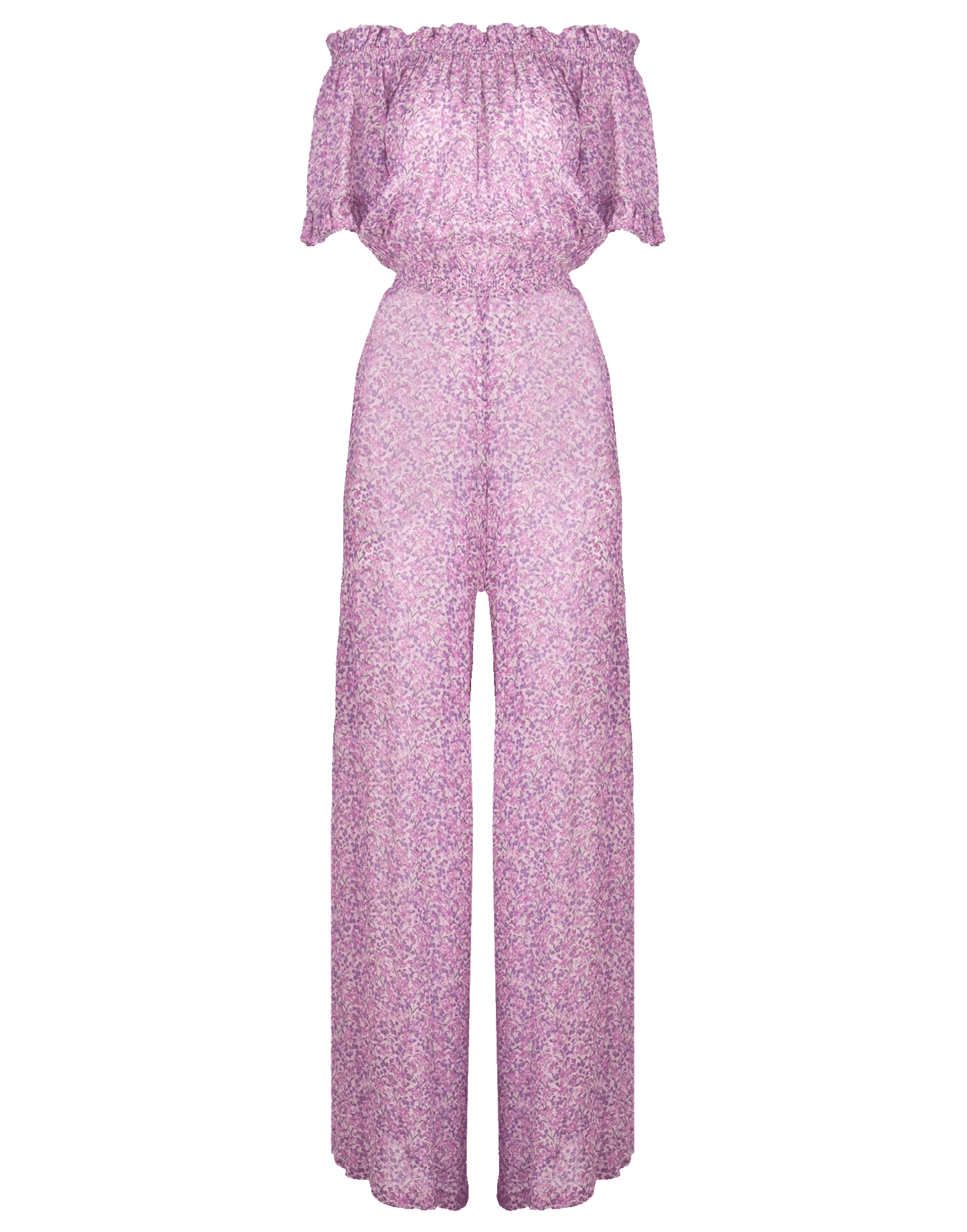 LUISA BECCARIA-Floral-Printed Georgette Jumpsuit-PURPLE