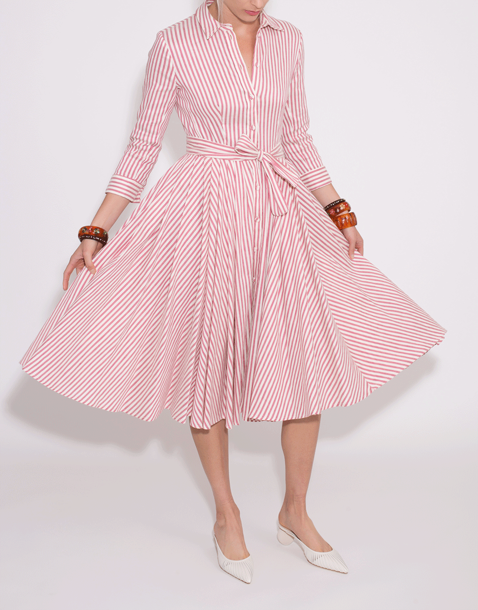LUISA BECCARIA-Midi Belted Striped Shirt Dress-