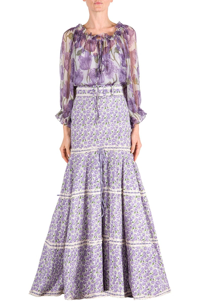 LUISA BECCARIA-Small Poppies Stretch Skirt-