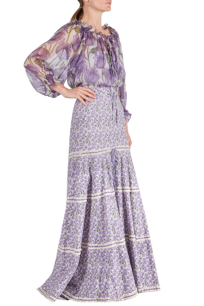 LUISA BECCARIA-Small Poppies Stretch Skirt-