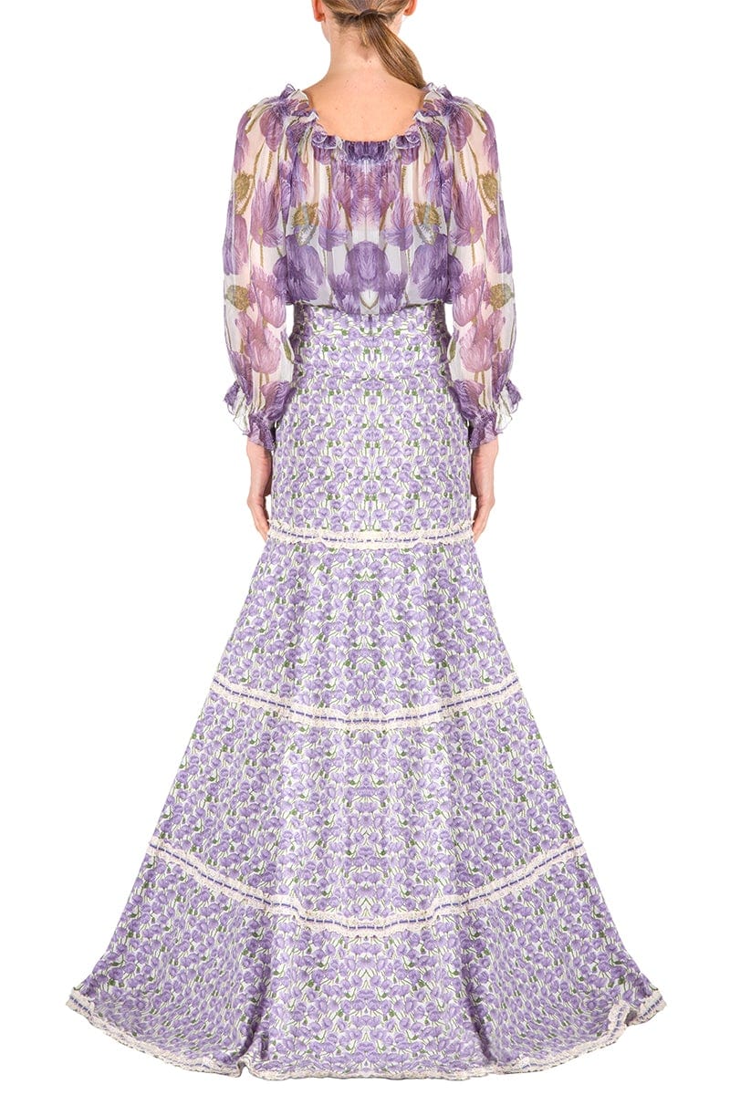 LUISA BECCARIA-Small Poppies Stretch Skirt-