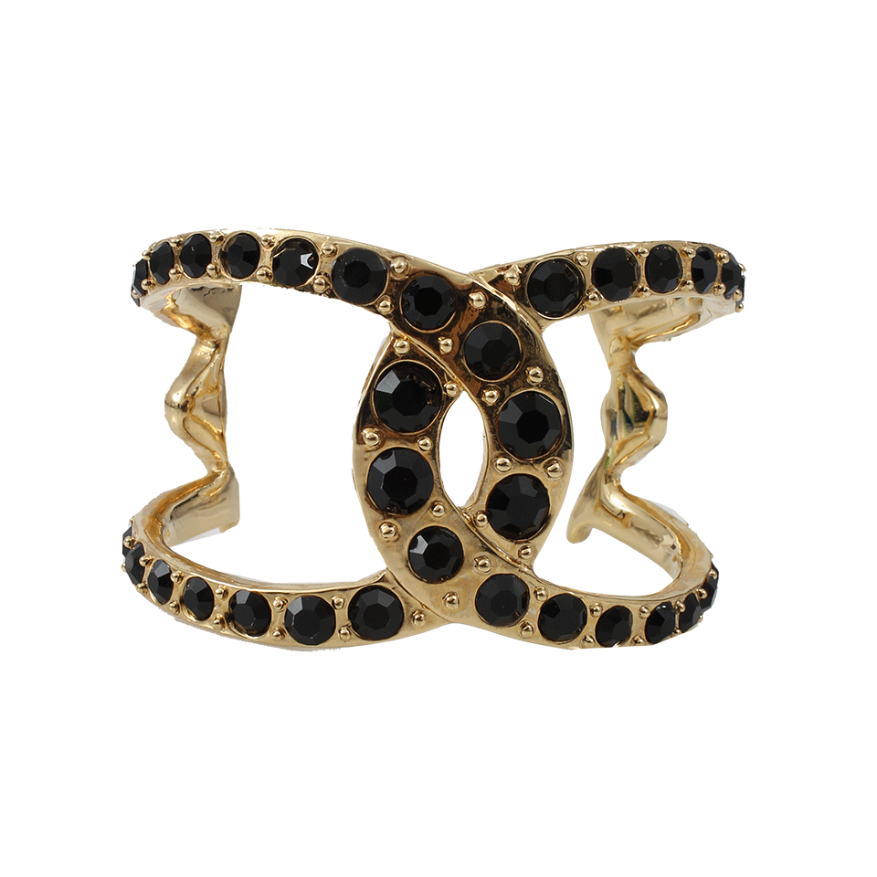 LULU FROST-Brass Glass Stone Horseshoe Cuff-BLK/GLD