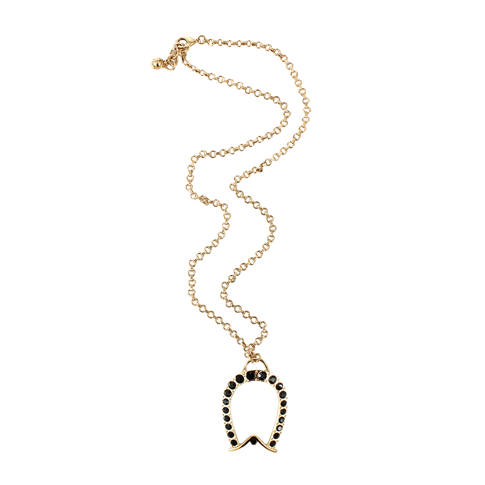 LULU FROST-Brass Glass Stone Horseshoe Pendant-BLK/GLD