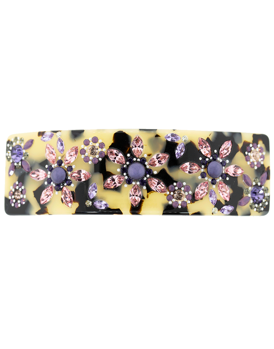 M. C. DAVIDIAN-Large Tortoise Shell Barrette with Floral Crystals-TORT/PNK