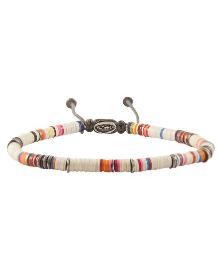 M. COHEN-African White Vinyl Oxidized Disc Bracelet-SILVER