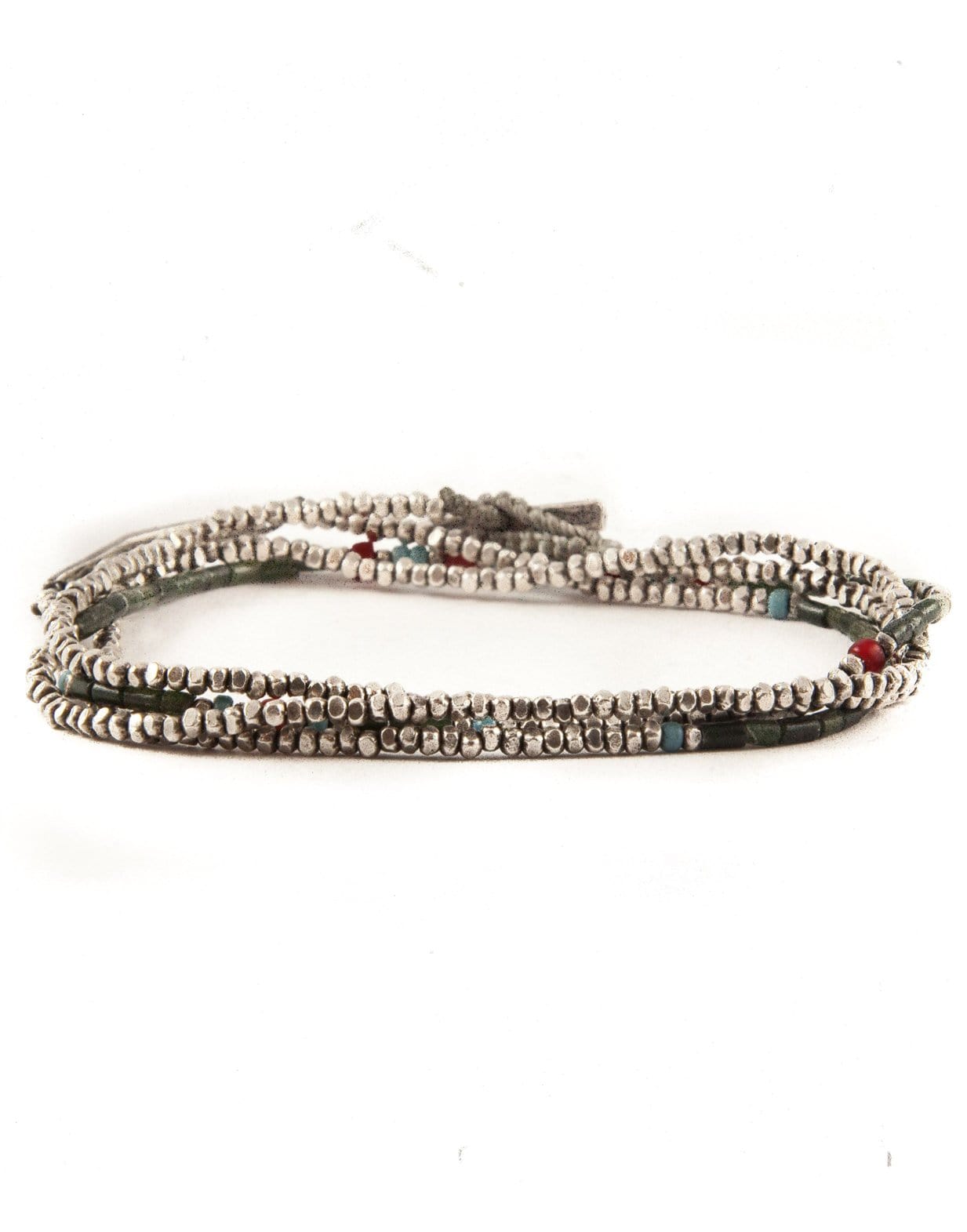 M. COHEN-Green Jade Antique Oxidized Bead Bracelet/Necklace-SILVER
