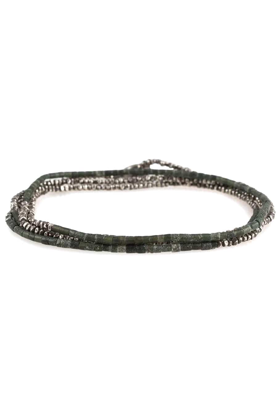 M. COHEN-Mini Afghan Forest Green Bead Horizon Bracelet/Necklace-SILVER