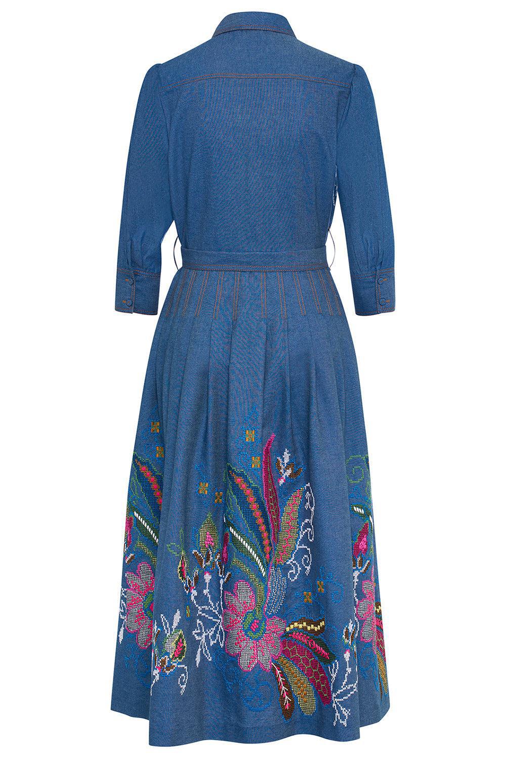 Belted Embroidered Dress-DENIM-36-CLOTHINGDRESSCASUAL-MAISON COMMON