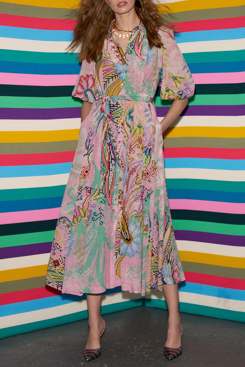 Belted Midi Dress-MULTI-34-CLOTHINGDRESSCASUAL-MAISON COMMON