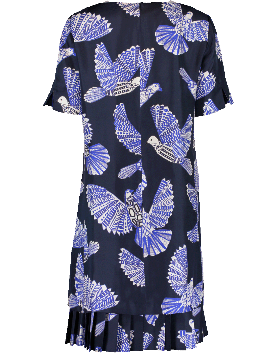 MAISON COMMON-Dove Print Pleated Hem Silk Dress-