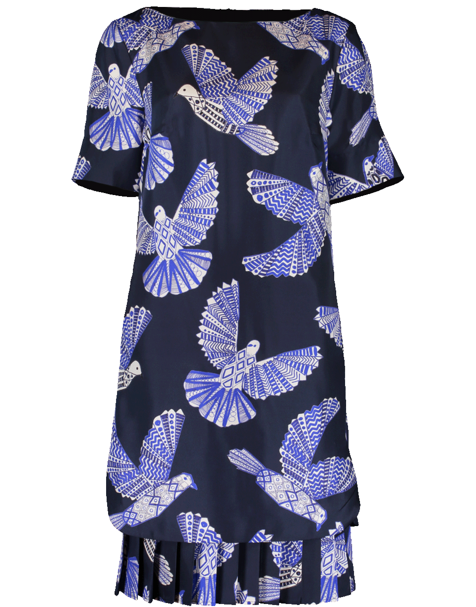 MAISON COMMON-Dove Print Pleated Hem Silk Dress-