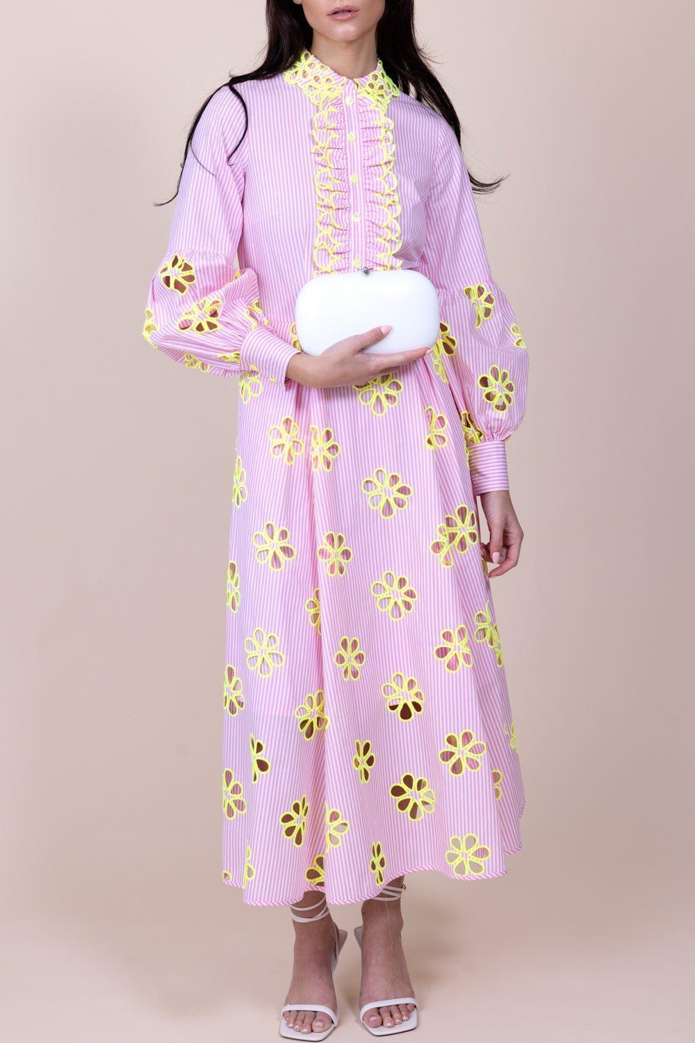 MAISON COMMON-Striped Floral Midi Dress-