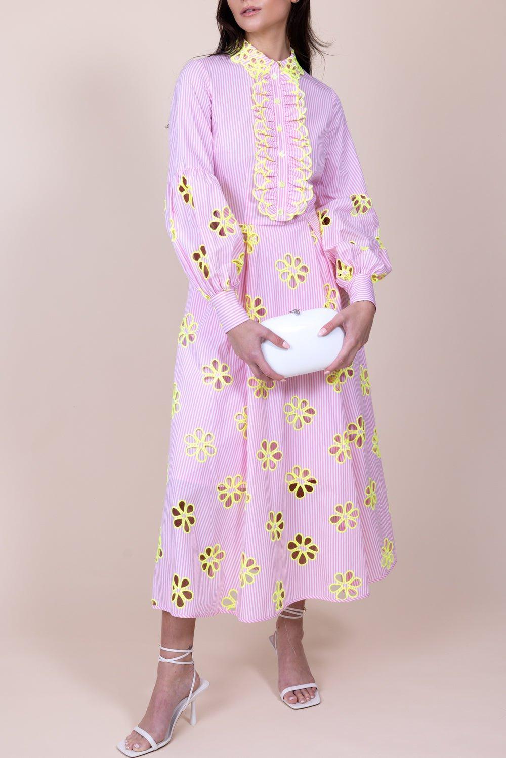 MAISON COMMON-Striped Floral Midi Dress-