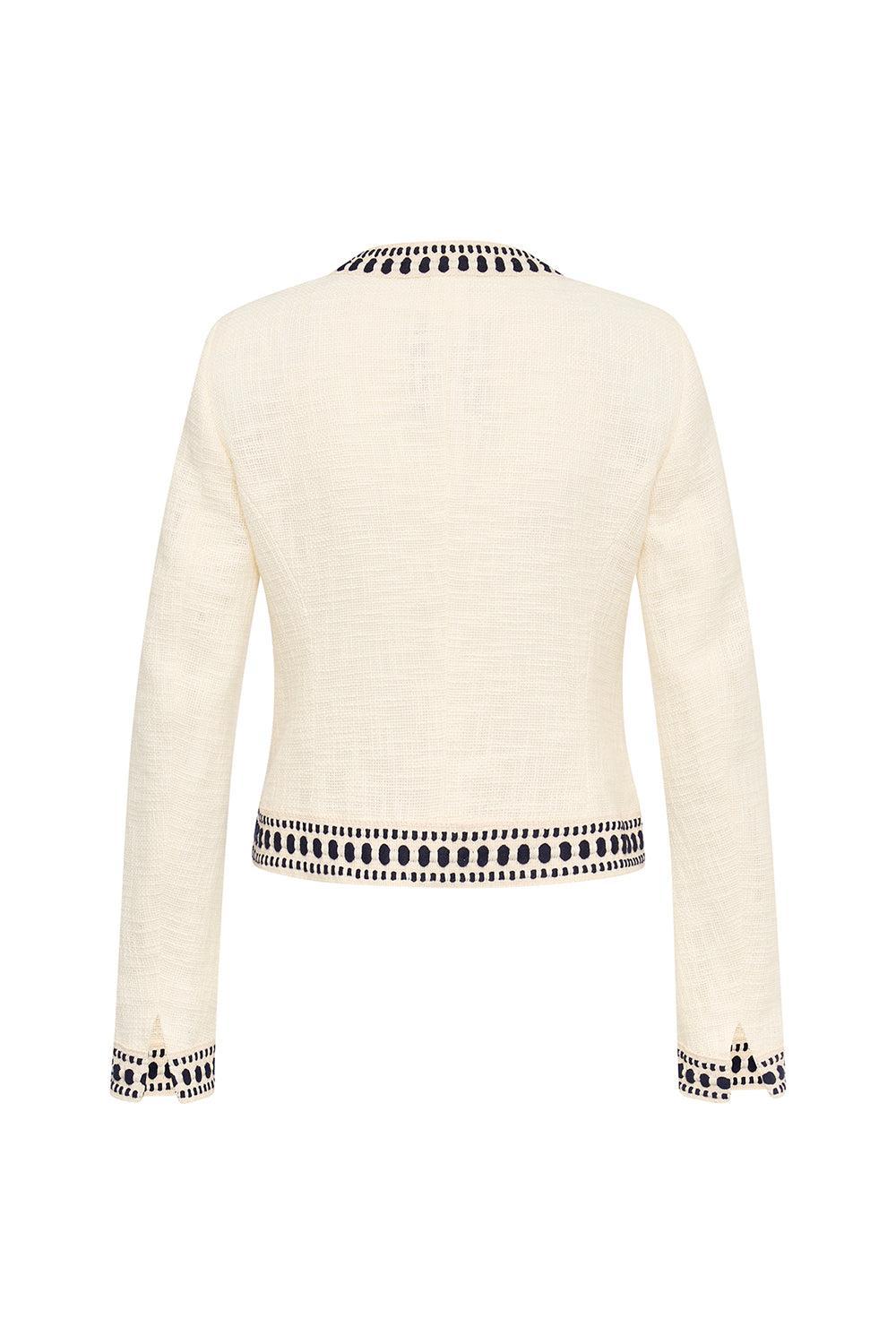 Contrast Trim Jacket-OFFWHNVY-34-CLOTHINGJACKETBLAZERS-MAISON COMMON