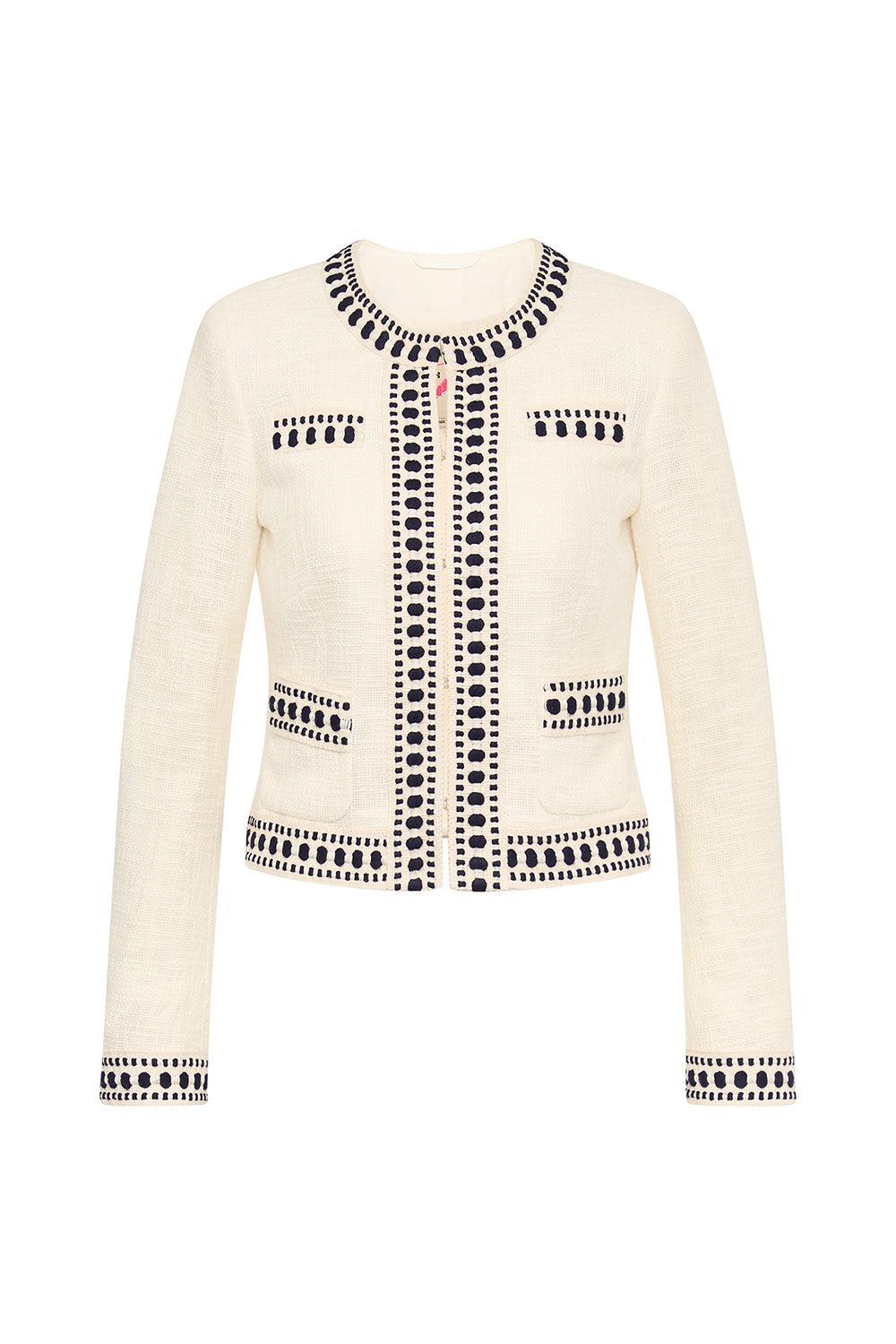 Contrast Trim Jacket-OFFWHNVY-34-CLOTHINGJACKETBLAZERS-MAISON COMMON
