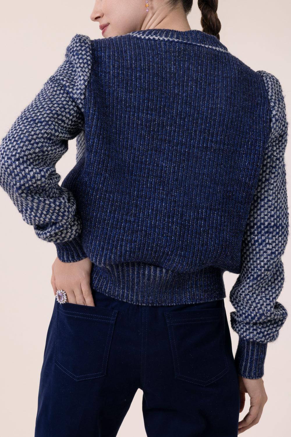 Tweed Bomber Jacket-BLUE-32-CLOTHINGJACKETCASUAL-MAISON COMMON