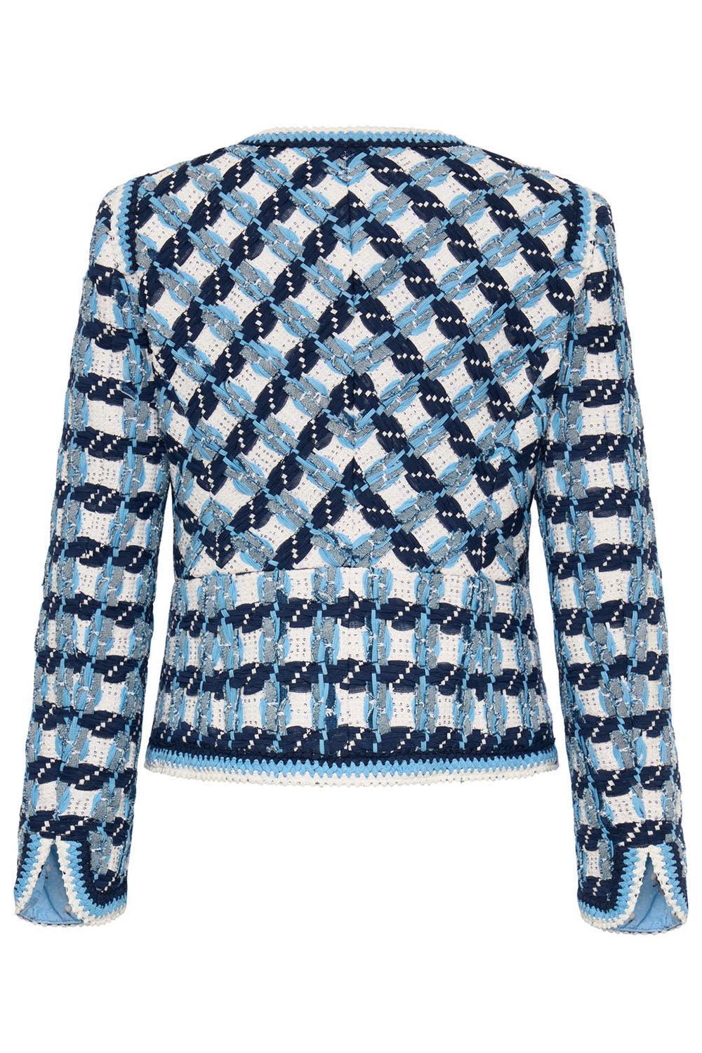 Jewel Neck Tweed Striped Jacket-BLUE-34-CLOTHINGJACKETCASUAL-MAISON COMMON
