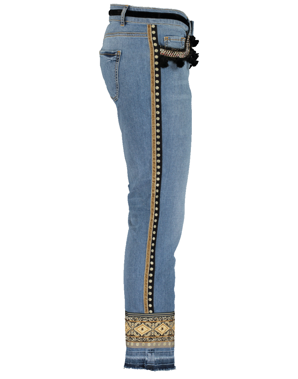 MAISON COMMON-Ribbon Trim Tassel Denim Pant-INDIGO